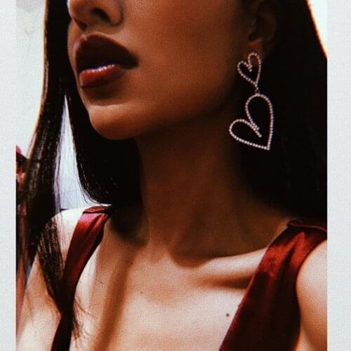 2021 Valentines Day Gift Fashion Jewelry Micro Pave CZ Ice Bling European Women Exaggerated Hollow Heart Dangle Earring