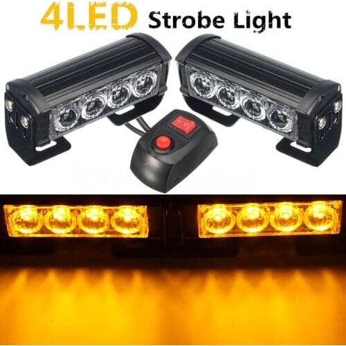 2X Amber 4 LED Car Flash Truck Emergency Beacon Light Bar Hazard Strobe Lighting