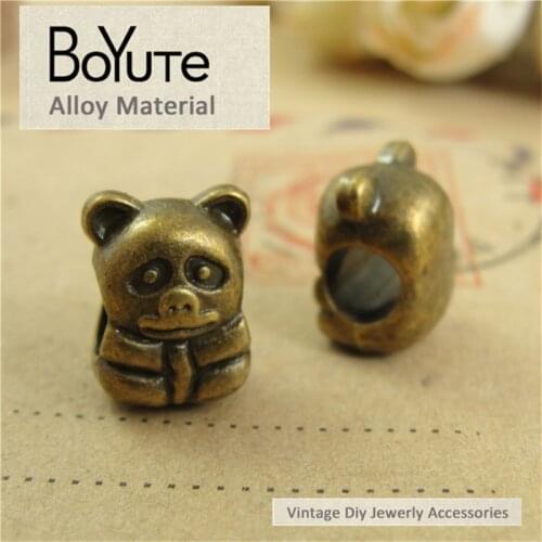 BoYuTe (50 Pieces/Lot) 12*9*8MM Bear Beads European Charms Bronze Plated Big Hole Beads for Jewelry Making Bracelet Necklace Diy