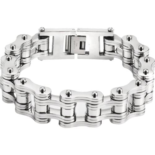 16mm Titanium Steel Motor Biker Bracelet For Mens Womens Punk Personality Stainless Silver color Motorcycle Chains Bracelets