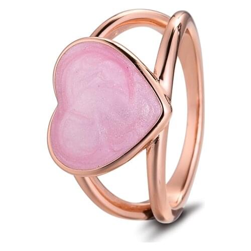 CKK Silver 925 Jewelry Pink Swirl Heart Statement Rose Ring For Women Gift Sterling Original Charms