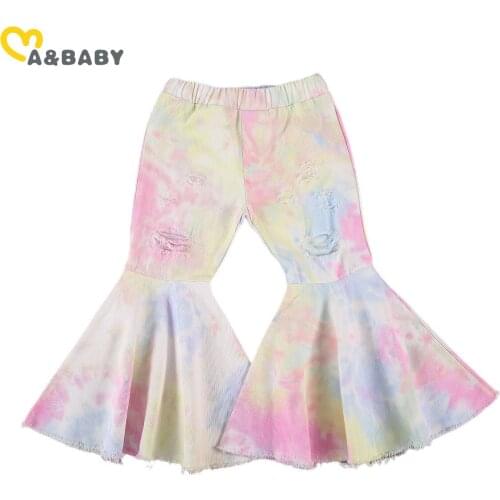 Ma&Baby 2-7Y Toddler Kid Girls Jeans Tie Dye Boot Cut Flare Pants Autumn Spring Children Denim Pants Trousers