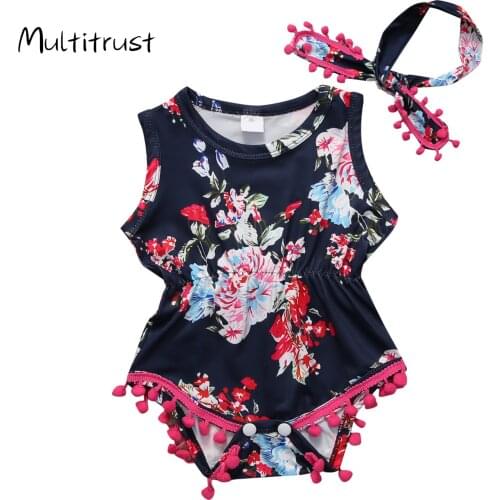 2019 Baby Clothes Cute Toddler Baby Girl Summer Floral Print Sleeveless Bodysuit +Headband 2pcs Sunsuit Outfits Clothes