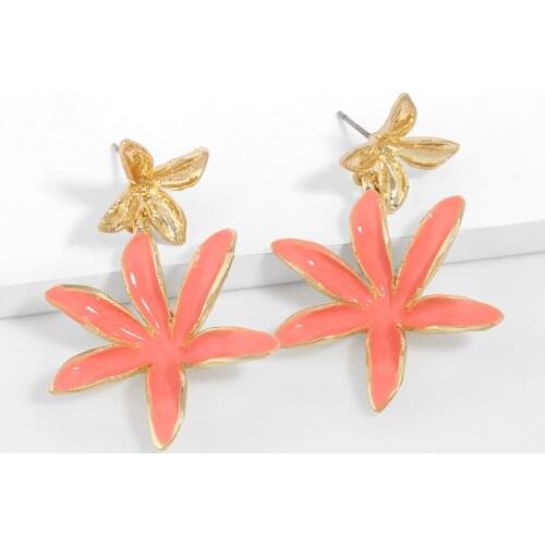 FLOLA Gold Lily Flower Dangle Earrings For Women Cute Korean Enamel Drop Earrings Summer Holiday Jewelry Women Gifts ersv49