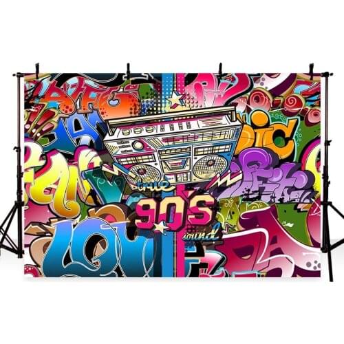 Background paper photography 7x5ft colorful graffiti wall sos signal party backdrops for music studio custom photo background