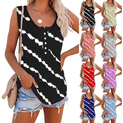 T-shirt women new 2021 summer comfortable leisure inclined stripe T-shirt sleeveless collar buttons stripe tshirt MYJ168128