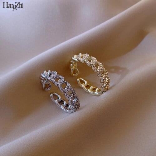 Hangzhi Korean ins Tide Design Half-bend Soft Chain Stitching Twist Rhombic Zircon Open Index Finger Ring for Women Girls