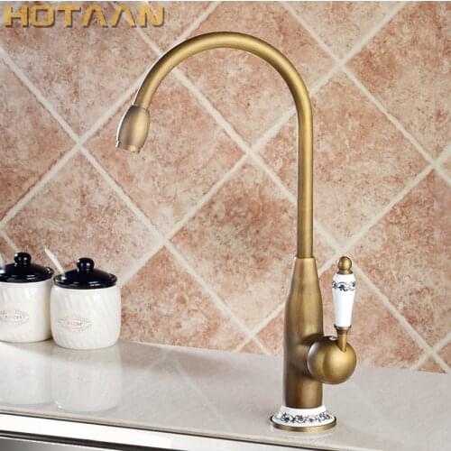 Hotaan Antique Brass Finish Kitchen Faucet Swivel Basin Faucet 360 Degree Rotation Hot & Cold Water Mixers Tap Copper Made