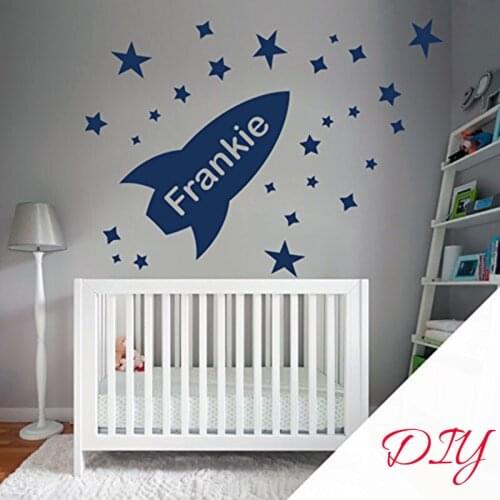 Customized Name Nursery Wall Stickers Personalized Rocket Spacecraft Outer Space Art DIY Vinyl Wall Sticker Kids Bedroom L204