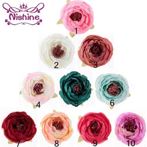 Nishine 30pcs/lot Artificial Flowers With Stamens Fake Flowers DIY Cloth Hair Accessories Decorative Wedding Flowers