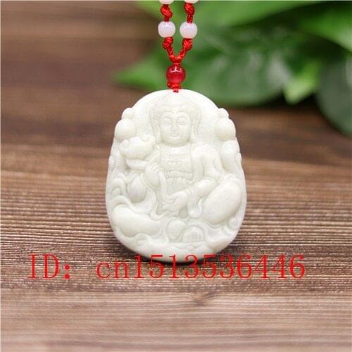 Chinese White Jade Ruyi Guanyin Pendant Necklace Charm Jewellery Carved Amulet Fashion Accessories Gifts for Women Men