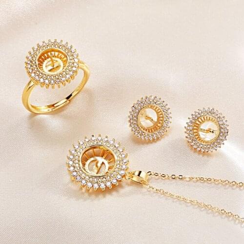 Gorgeous Pendant Earrings Ring Set Mountings Findings Settings Jewelry Set Part Fittings Charm Accessories for Lady Girls Female