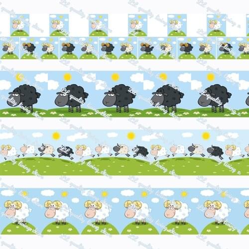 WL Lamb Playing with Hilltop Printing Grosgrain Ribbon Diy Party Wedding Decoration Hair Accessories Gift Wrapping Ribbon16-75mm