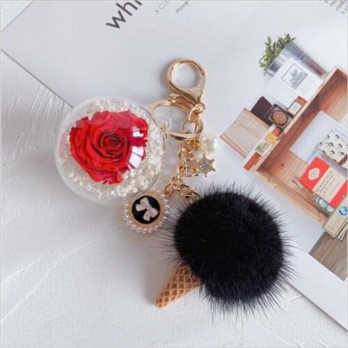 Creative Eternal Flower Mink Fur Ice Cream Girl Heart Small Gift Bag Hanging Pendant Car Key Ring Pendant Ornaments