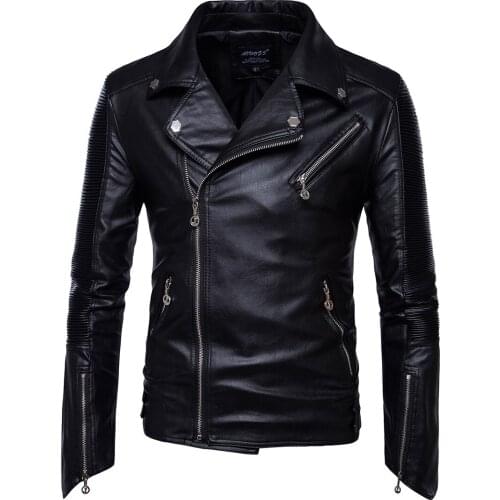 Men Moto Biker Learher Jackets and Coats Good Quality Male Folds Leather Coats Slim Fit Multiple Zippers PU Leather Coats 5XL