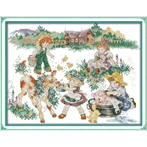 Country life (2) cross stitch kit lanscape garden 14ct 11ct count printed canvas stitching embroidery DIY handmade needlework