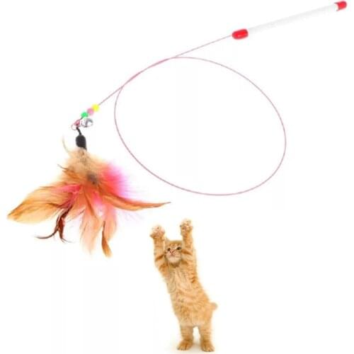 New funny cat toy stick turkey feather toy catcher wand interactive training cat toys teaser bell cat stick kitten pet supplies