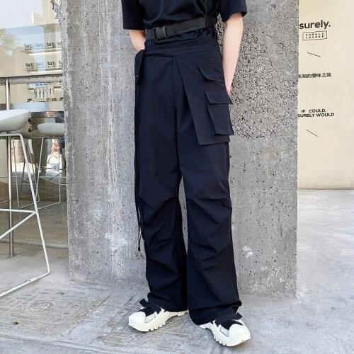 2021 New Men Removable Skirt Casual Straight Pant Male Korea Japan Style Streetwear Hip Hop Functional Pants Long Trousers