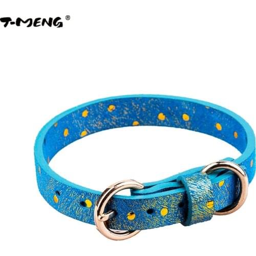 New Fashion Design Genuine Leather Dog Collar For Small Dogs Cats Bling collar Dot Pattern Adjustable Cat Necklace Pet Products