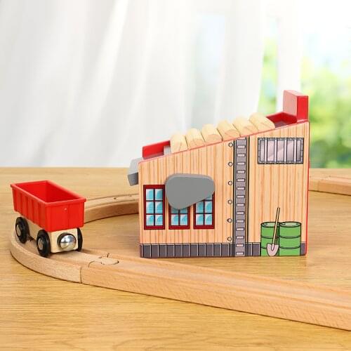 Train Toys Educational Wood Train Tracks Rail Lumber Mill Car Toys Wooden Sawmill Railway Tracks Scene Accessories For Children