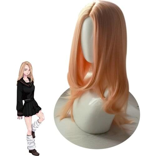 Anime Tokyo Revengers Tachibana Hinat Chai Pomelo Leaf Cosplay Wig Orange Long Hair Heat Synthetic Fiber Hair Party Girls Women