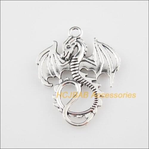6 New Flying Dragon Wings Charms Tibetan Silver Tone Pendants 27.5x34.5mm