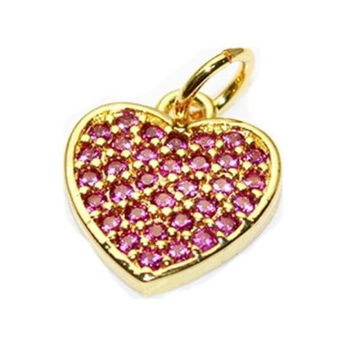 Rose Red Zircon Cubic Stone Setting Gold Plating Love Heart Shape Charms DIY Jewelry Fashion Bracelets Making Findings 20pcs