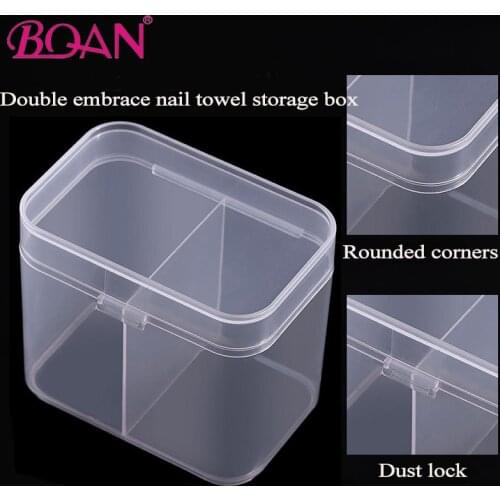 BQAN Double Compartment Transparent Nail Towel Storage Box Plastic Multifunction Cotton Pad Swab Manicur-Towel Receiving Tools