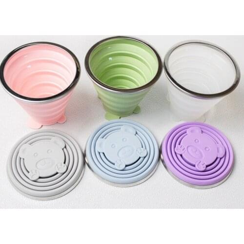 270ml Folding Cups BPA Free Food Grade Water Cup Travel Silicone Retractable Portable Outdoor Coffee Handcup With Lids Lanyard
