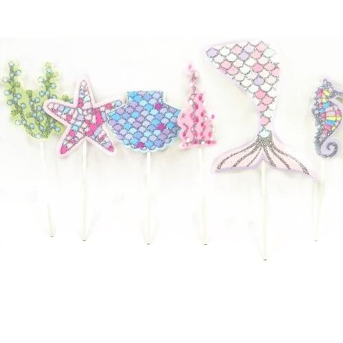 6pcs Little Mermaid Party Supplies Cupcake Topper Cake Decoration Baby Shower Birthday Party Supplies Cake Baking Party