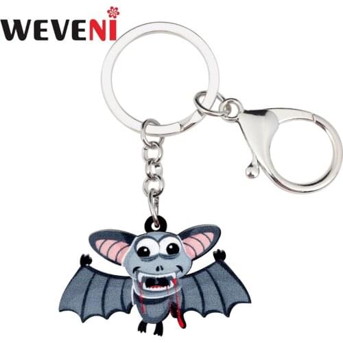 WEVENI Acrylic Halloween Blood Bat Key Chains Keychains Ring Anime Animal Jewelry For Women Girls Bag Wallet Car Charm Drop Ship