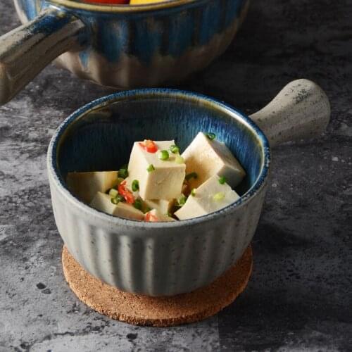 Baked rice bowl with handle ceramic noodle soup bowl American retro snack salad personalized rice bowl pasta