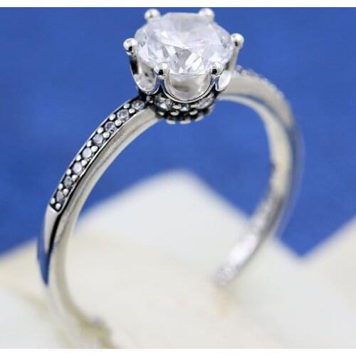 Original 925 Sterling Silver Ring Clear Sparkling Crown Rings With Crystal For Women Wedding Party Gift Europe Jewelry