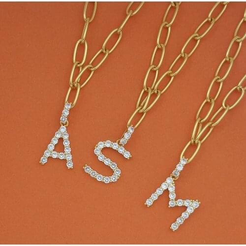 Diy Alphabet Initial Name Necklace for Women Collar mujer Long Chain 24K Gold Iced Out Pendants Letter Necklace Zirconia Jewelry