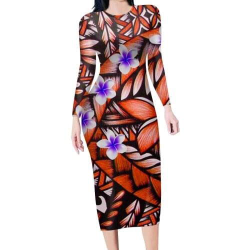 HYCOOL Bodycon Dresses for Women 2020 Fashion Polynesian Tribal Print Woman Dress Long Sleeve Spring Autumn Clothing for Female