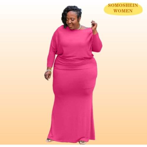 Somoshein Plus Size Women Clothing Sexy Slim Maxi Dress Solid Color Round Neck Vestidos Mujer Elegant Streetwear Fall Clothes
