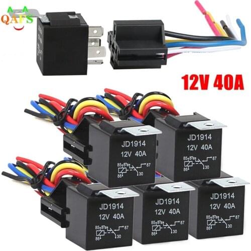 Waterproof Automotive Relay 12v 5pin 40a Car Relay With Black Red Copper Terminal Auto Relay With Relay Socket 1pc