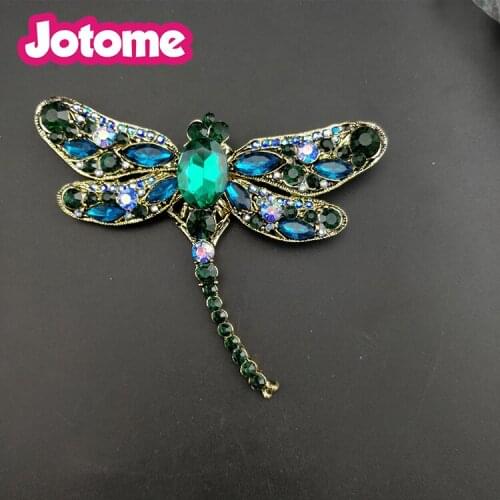 100pcs/lot free shipping 3.5 inches elegant multicoloured acrylic and crystal large dragonfly brooch pins animal brooch