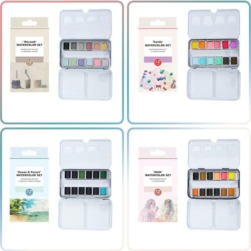 12-color Solid Watercolor Paint Skin Color/candy Color/forest Ocean Color Painting Sketch Watercolor Paint Box Art Supplies
