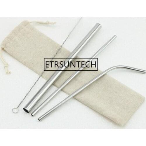 200sets Eco Friendly Reusable Straw 304 Stainless Steel Straw Metal Smoothies Drinking Straws Set with Brush & Bag