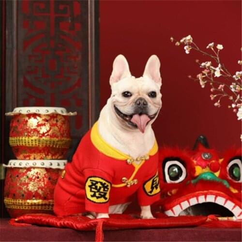 2020 New Year Dog Clothes Sweater Winter Pet Coat Tang Suit Cat Poodle Pomeranian Schnauzer Pug French Bulldog Corgi Clothing