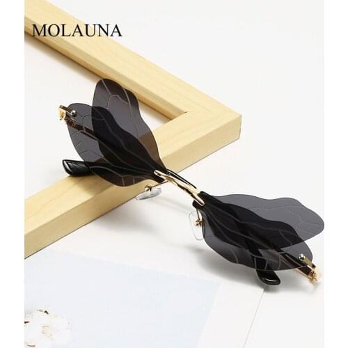 2021 Fashion Rimless Sunglasses Women Vintage Dragonfly Steampunk Sunglasses Men Frameless Gradient Clear Lens Trending Glasses