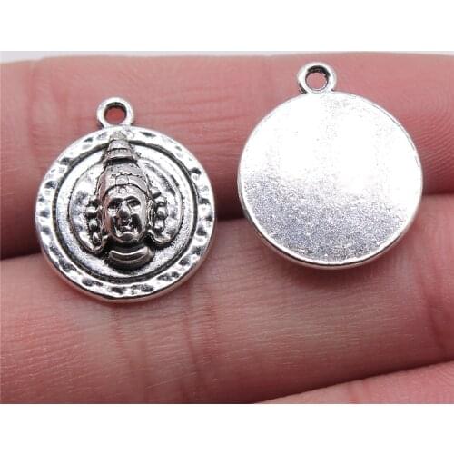 4pcs 17x20mm Antique Silver Color Round Indian Idol Buddha Charms Pendant For Jewelry Making Diy Jewelry Findings