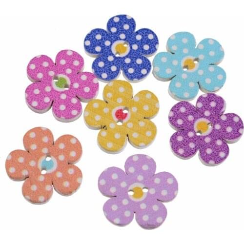 Free Shipping 20Pcs Random Mixed Dot Flowers 2 Holes Pattern Wood Sewing Buttons Scrapbooking 20mm F0022
