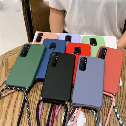 Liquid Silicone Lanyard Strap Necklace Case For Xiaomi Redmi K40 Note 10 Pro 8 Pro Mi Poco X3 NFC 9T Pro Mi 10T Pro Soft Cover
