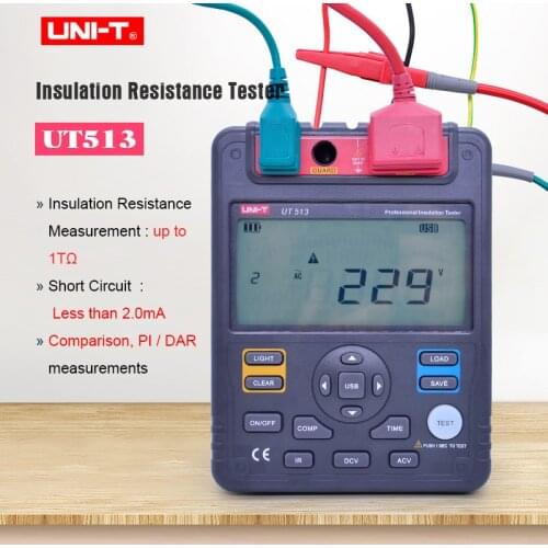 Megger meter UNI-T UT513 Digital Insulation Resistance Tester Megohmmeter Voltage Ohm meter 5Kv/1KG-O USB Interface Data storage