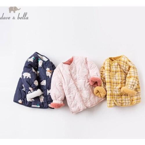 DBZ16341 dave bella winter baby unisex fashion print double-wear pockets coat children tops infant toddler outerwear