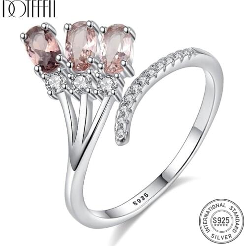 DOTEFFIL High Quality Pure 925 Sterling Silver Adjustable Open Rings for Women Luxury Engagement & Wedding Jewelry Bijoux Gifts