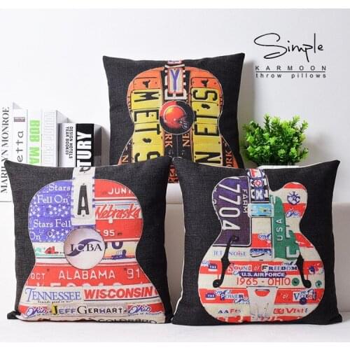 Guitar pillow cover, Creative Pop Art Guitar cotton linen throw pillow case pillowcase
