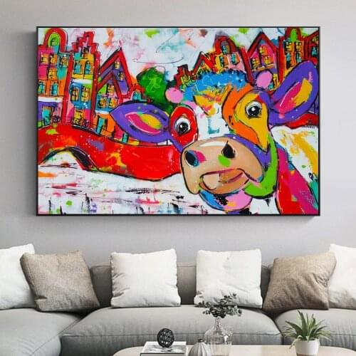 Graffiti Animals Cattle Canvas Painting Abstract Street Graffiti Art Posters and Prints Modern Wall Art Pictures for Home Decor